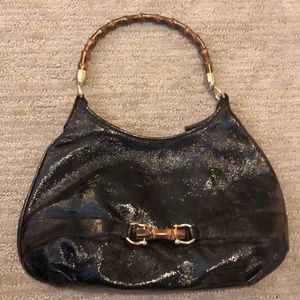 Talbots patent leather bag with bamboo accent